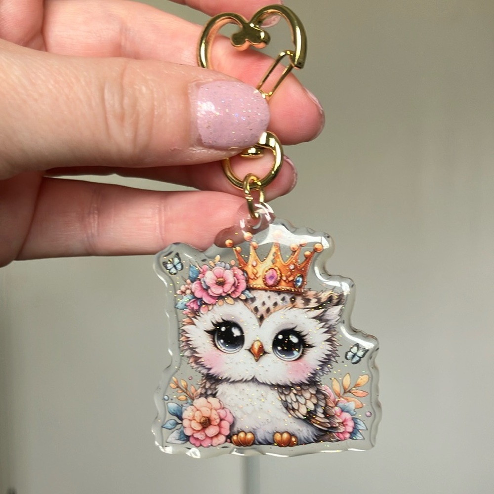 Cute Owl Keychain with Crown